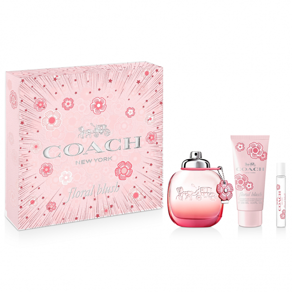 Coach Floral Gift Set containing Coach Floral Blush Eau de Parfum (90ml), Coach Floral Blush Body Lotion (100ml) and Coach Floral Blush Eau de Parfum (7.5ml)